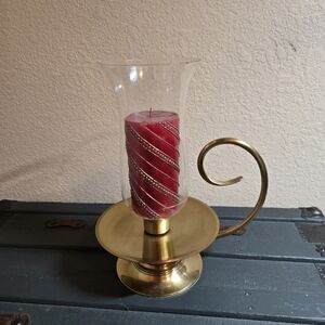 Vintage Brass Large Baldwin Hurricane Candle Holder With Glass Chimney